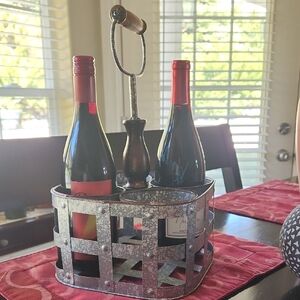 Wine Bottle Caddy with Galvanized Metal Finish